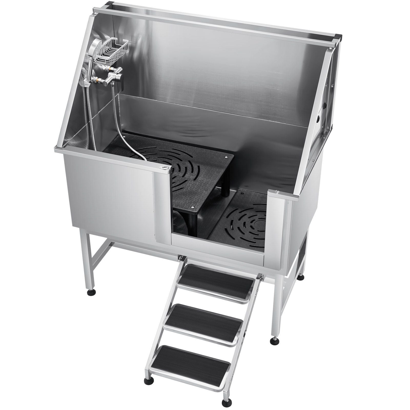 Stainless Steel Dog Washing Station, 127 cm Pet Grooming Tub w/ Stairs, PE Water Filter Board, Faucet & V952-BXGCWYG50CSLNZPKYV0