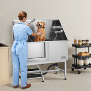 Stainless Steel Dog Washing Station, 127 cm Pet Grooming Tub w/ Stairs, PE Water Filter Board, Faucet & V952-BXGCWYG50CSLNZPKYV0