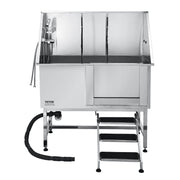 Stainless Steel Dog Washing Station, 127 cm Pet Grooming Tub w/ Stairs, PE Water Filter Board, Faucet & V952-BXGCWYG50CSLNZPKYV0