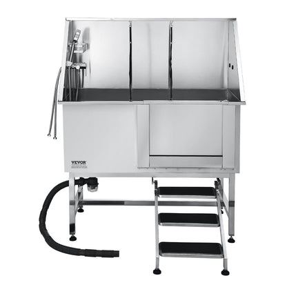 Stainless Steel Dog Washing Station, 127 cm Pet Grooming Tub w/ Stairs, PE Water Filter Board, Faucet & V952-BXGCWYG50CSLNZPKYV0