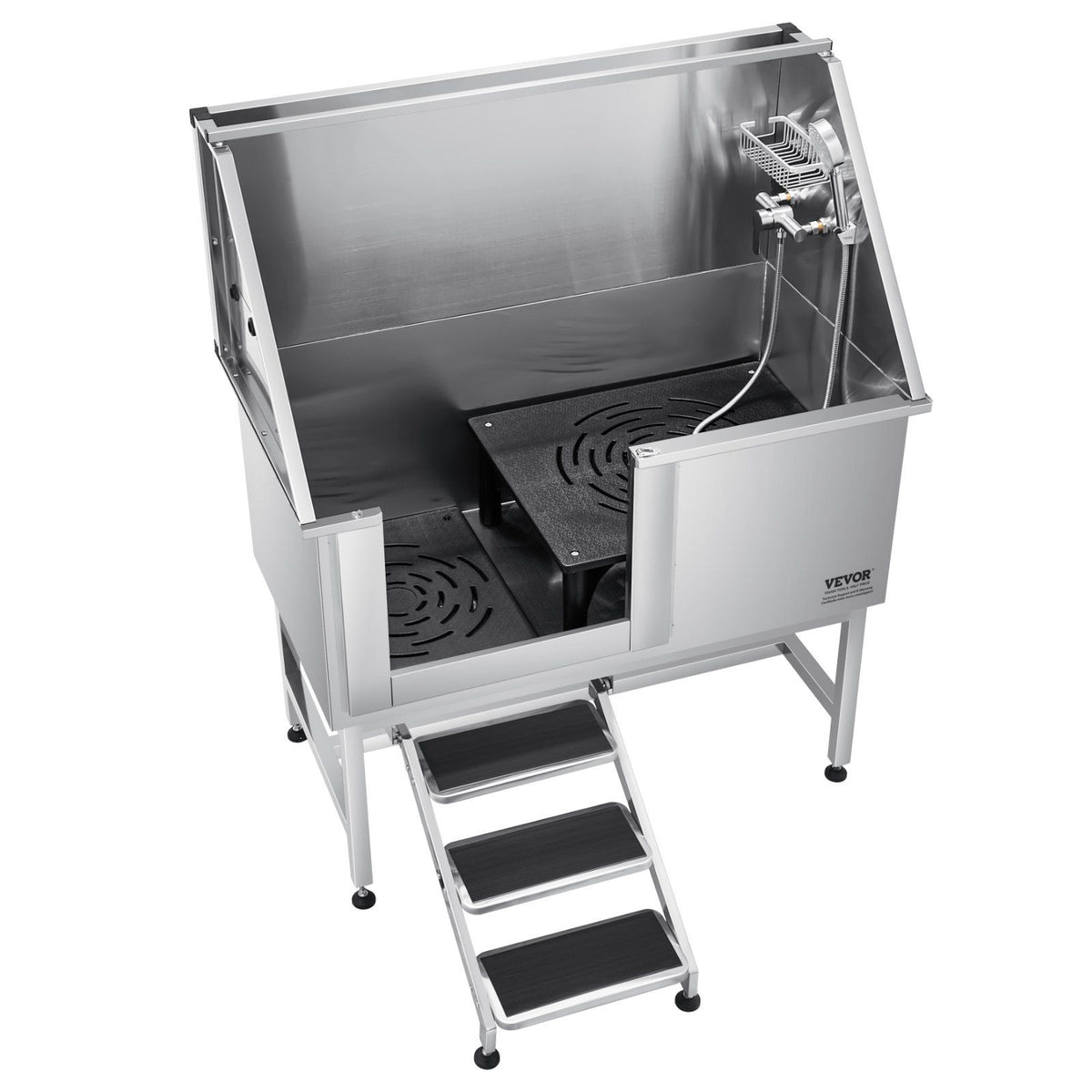 Stainless Steel Dog Washing Station, 127 cm Pet Grooming Tub w/ Stairs, PE Water Filter Board, Faucet & V952-BXGCWYG50CSLNZPKYV0
