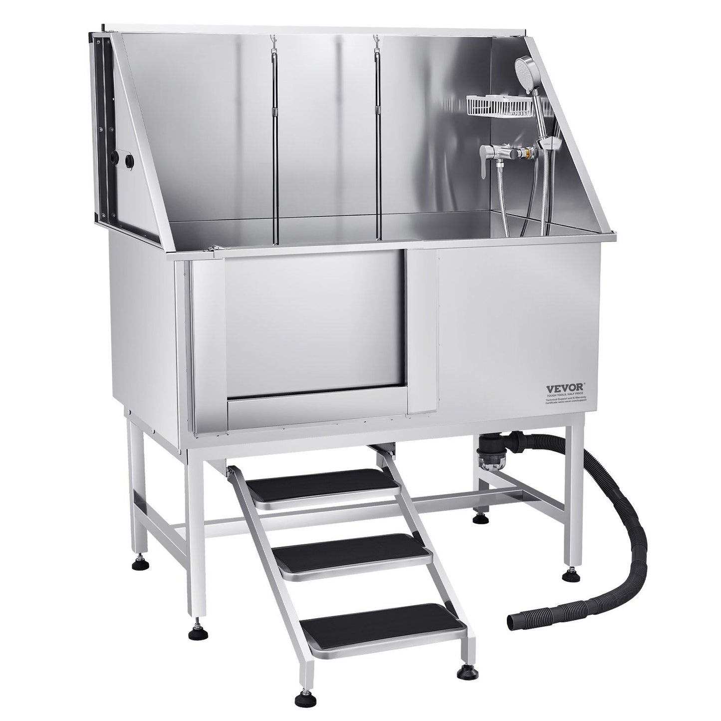 Stainless Steel Dog Washing Station, 127 cm Pet Grooming Tub w/ Stairs, PE Water Filter Board, Faucet & V952-BXGCWYG50CSLNZPKYV0