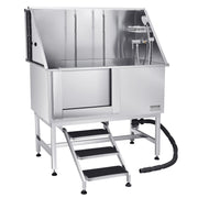 Stainless Steel Dog Washing Station, 127 cm Pet Grooming Tub w/ Stairs, PE Water Filter Board, Faucet & V952-BXGCWYG50CSLNZPKYV0