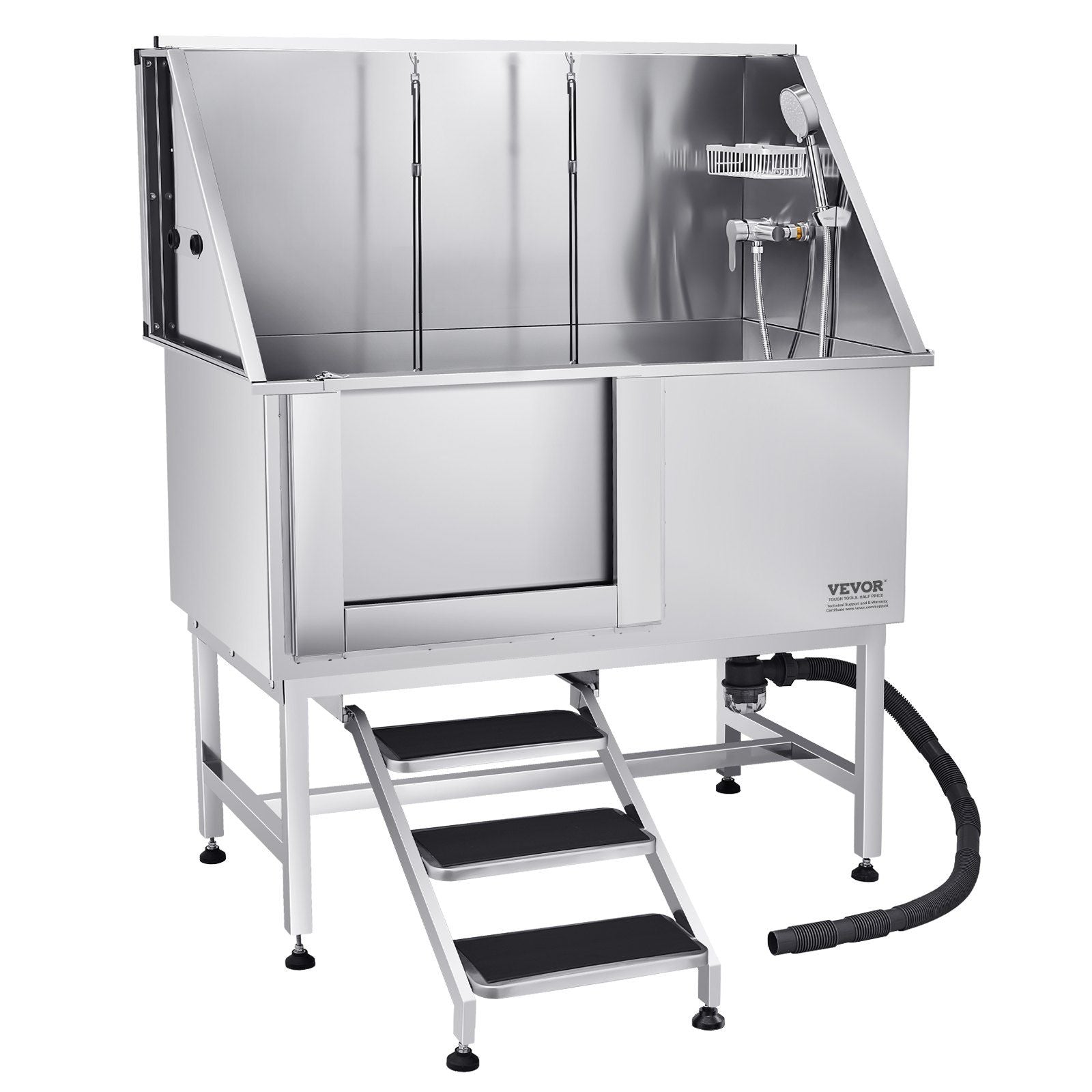 Stainless Steel Dog Washing Station, 127 cm Pet Grooming Tub w/ Stairs, PE Water Filter Board, Faucet & V952-BXGCWYG50CSLNZPKYV0