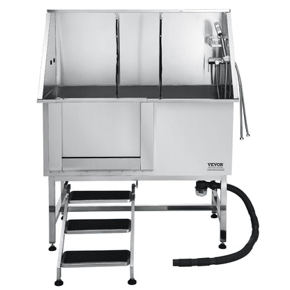 Stainless Steel Dog Washing Station, 127 cm Pet Grooming Tub w/ Stairs, PE Water Filter Board, Faucet & V952-BXGCWYG50CSLNZPKYV0