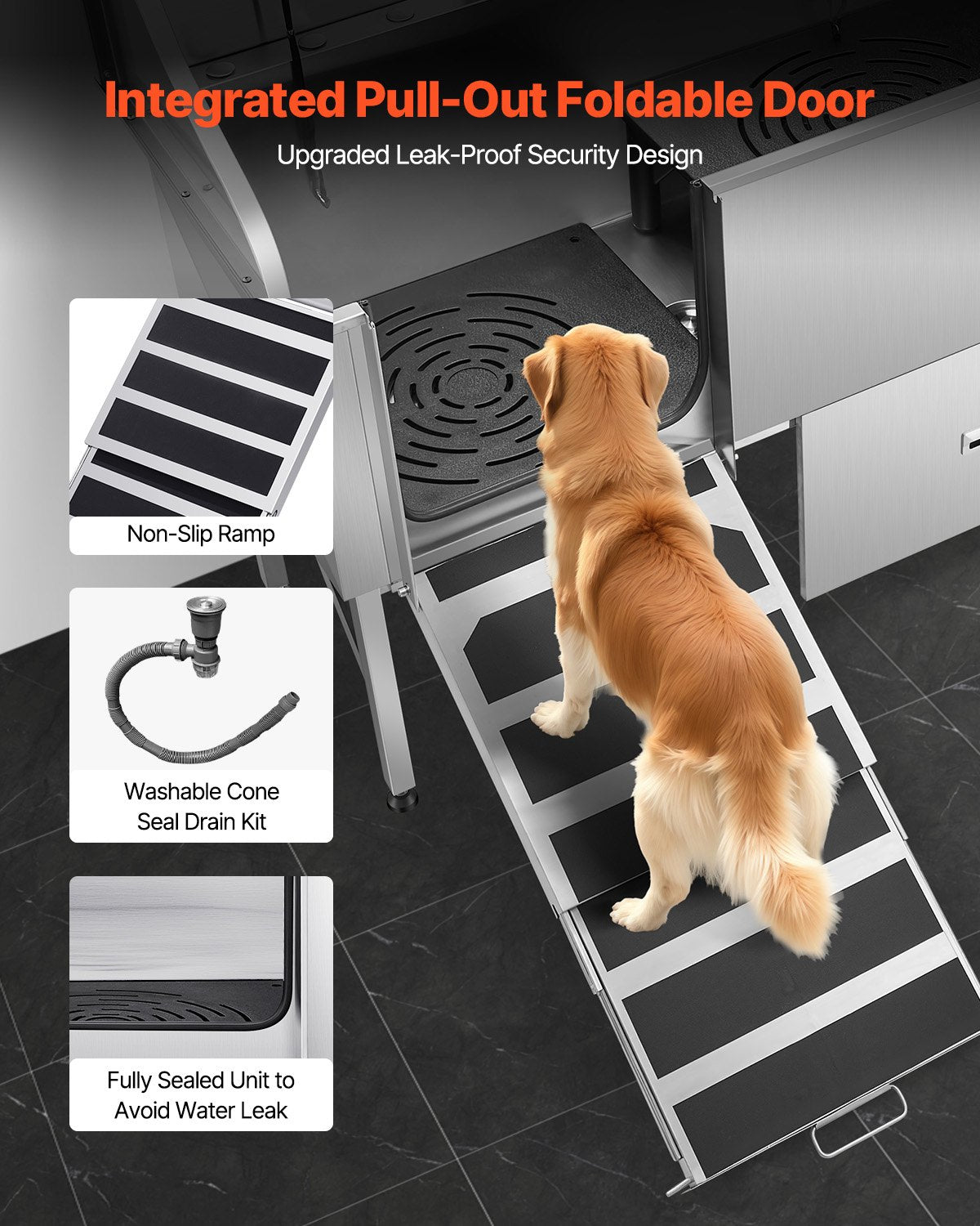 155 cm Dog Grooming Bath Tub Stainless Steel w Ramp Water Filter Left V952-BXGCWYG61CPDA9RVTV0