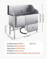 155 cm Dog Grooming Bath Tub Stainless Steel w Ramp Water Filter Left V952-BXGCWYG61CPDA9RVTV0