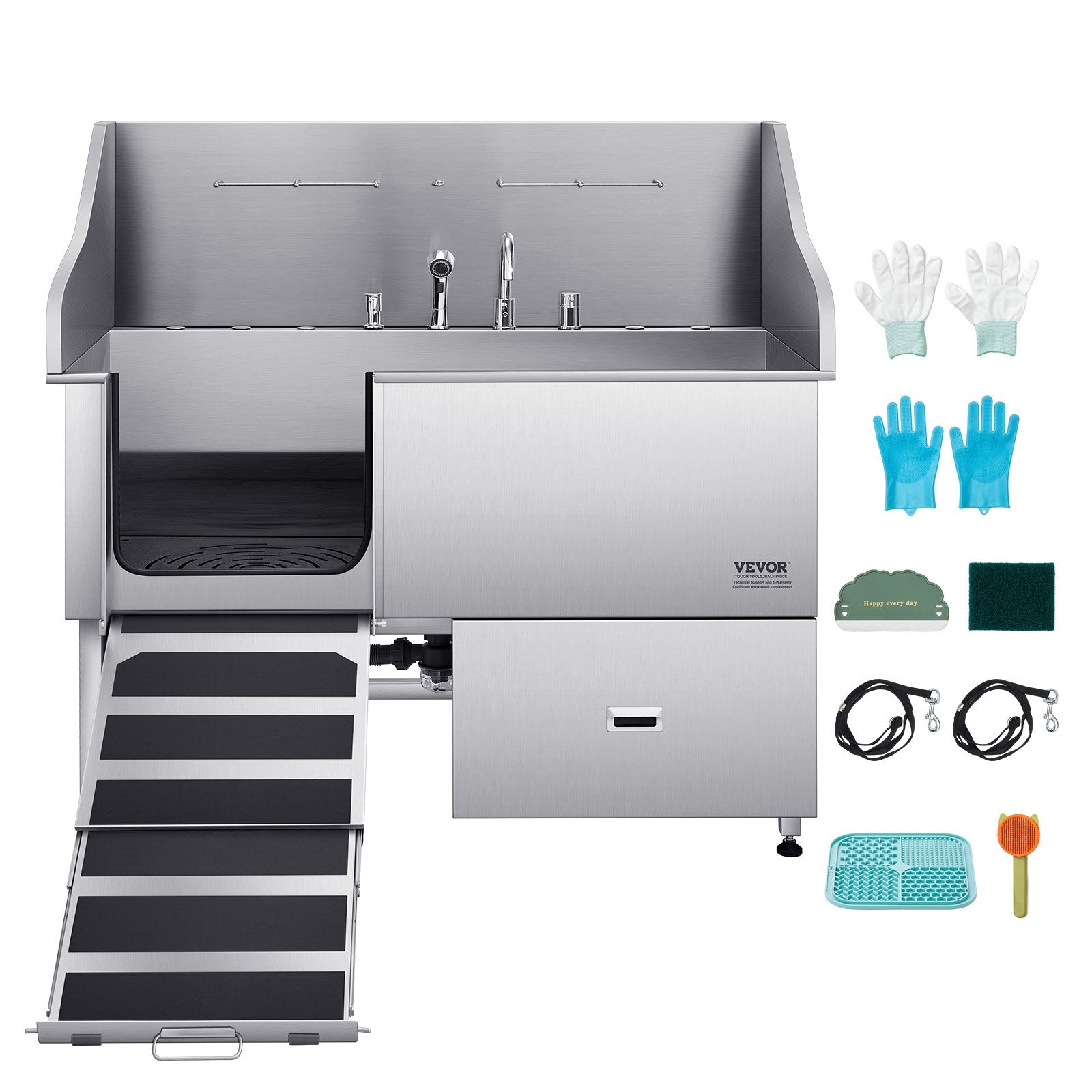 155 cm Dog Grooming Bath Tub Stainless Steel w Ramp Water Filter Left V952-BXGCWYG61CPDA9RVTV0