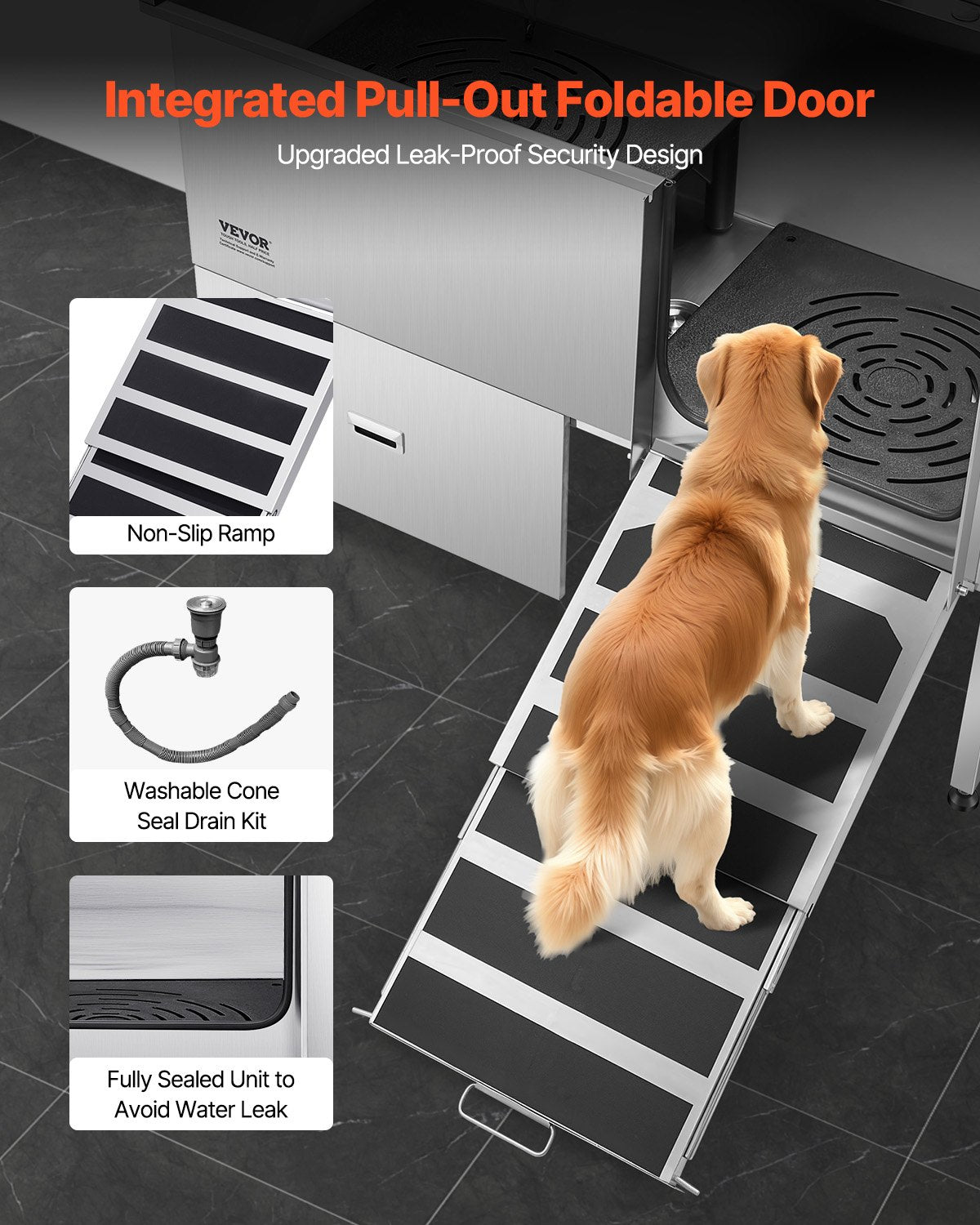 155 cm Dog Grooming Bath Tub Stainless Steel w Ramp Water Filter V952-BXGCWYG61CPDIM12TV0
