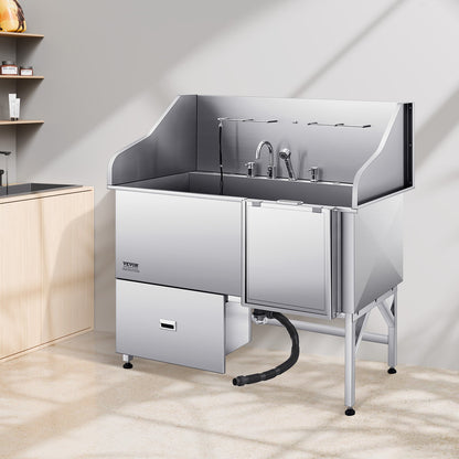 155 cm Dog Grooming Bath Tub Stainless Steel w Ramp Water Filter V952-BXGCWYG61CPDIM12TV0