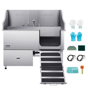 155 cm Dog Grooming Bath Tub Stainless Steel w Ramp Water Filter V952-BXGCWYG61CPDIM12TV0