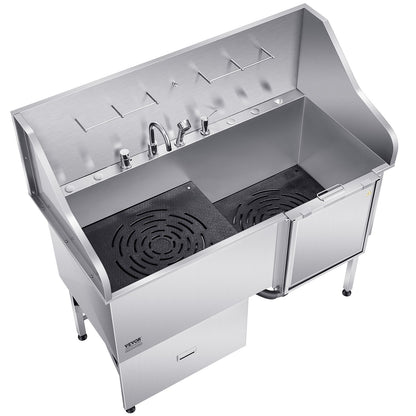 155 cm Dog Grooming Bath Tub Stainless Steel w Ramp Water Filter V952-BXGCWYG61CPDIM12TV0