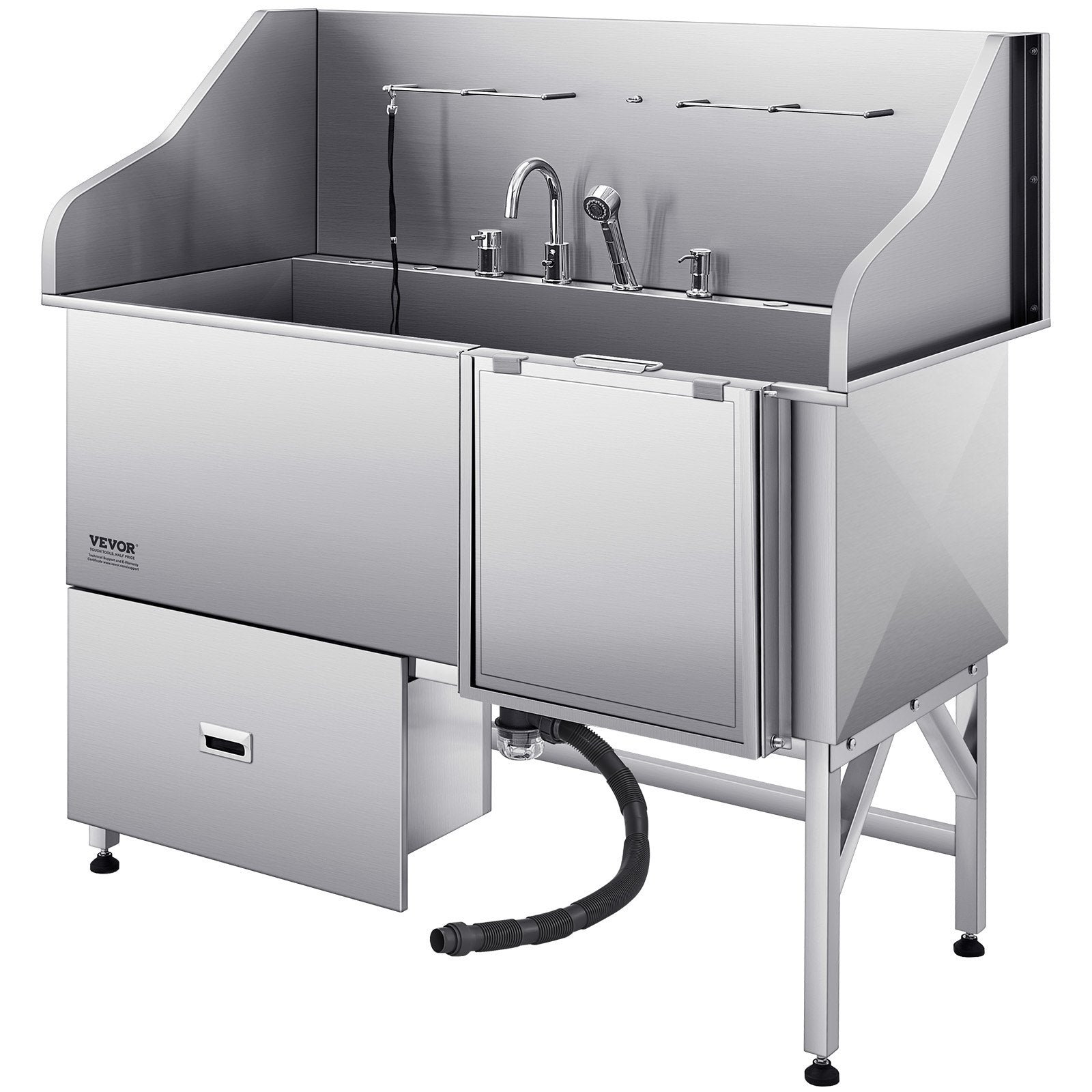 155 cm Dog Grooming Bath Tub Stainless Steel w Ramp Water Filter V952-BXGCWYG61CPDIM12TV0