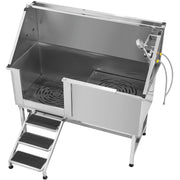Stainless Steel Dog Washing Station, 157.48 cm Pet Grooming Tub w/ Stairs, PE Water Filter Board, Faucet & V952-BXGCWYG62CSLV4J32V0