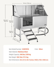 Stainless Steel Dog Washing Station, 157.48 cm Pet Grooming Tub w/ Stairs, PE Water Filter Board, Faucet & V952-BXGCWYG62CSLV4J32V0