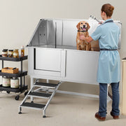 Stainless Steel Dog Washing Station, 157.48 cm Pet Grooming Tub w/ Stairs, PE Water Filter Board, Faucet & V952-BXGCWYG62CSLV4J32V0