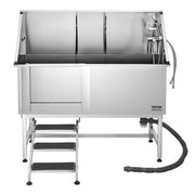 Stainless Steel Dog Washing Station, 157.48 cm Pet Grooming Tub w/ Stairs, PE Water Filter Board, Faucet & V952-BXGCWYG62CSLV4J32V0