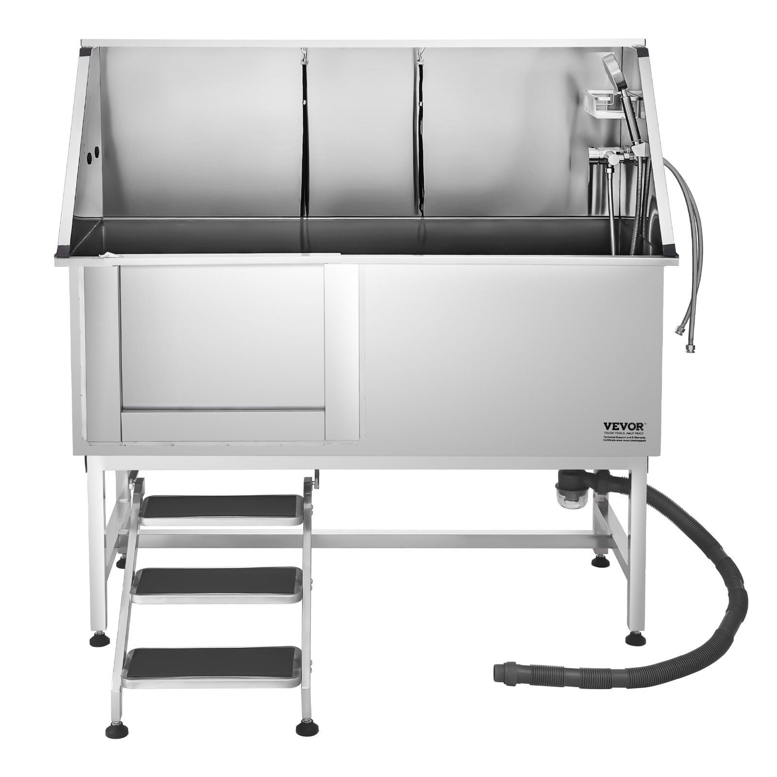 Stainless Steel Dog Washing Station, 157.48 cm Pet Grooming Tub w/ Stairs, PE Water Filter Board, Faucet & V952-BXGCWYG62CSLV4J32V0