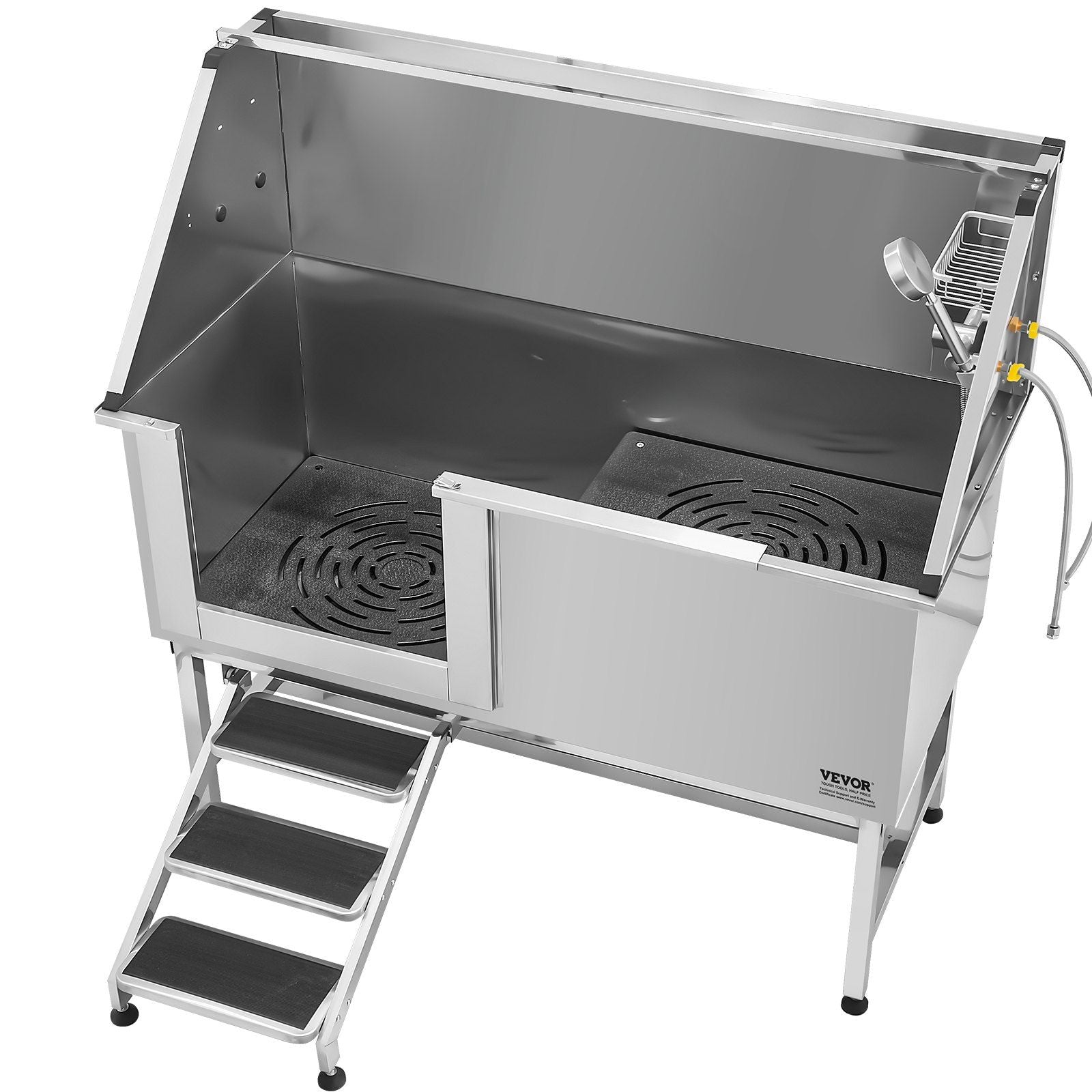 Stainless Steel Dog Washing Station, 157.48 cm Pet Grooming Tub w/ Stairs, PE Water Filter Board, Faucet & V952-BXGCWYG62CSLV4J32V0