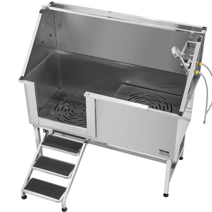 Stainless Steel Dog Washing Station, 157.48 cm Pet Grooming Tub w/ Stairs, PE Water Filter Board, Faucet & V952-BXGCWYG62CSLV4J32V0