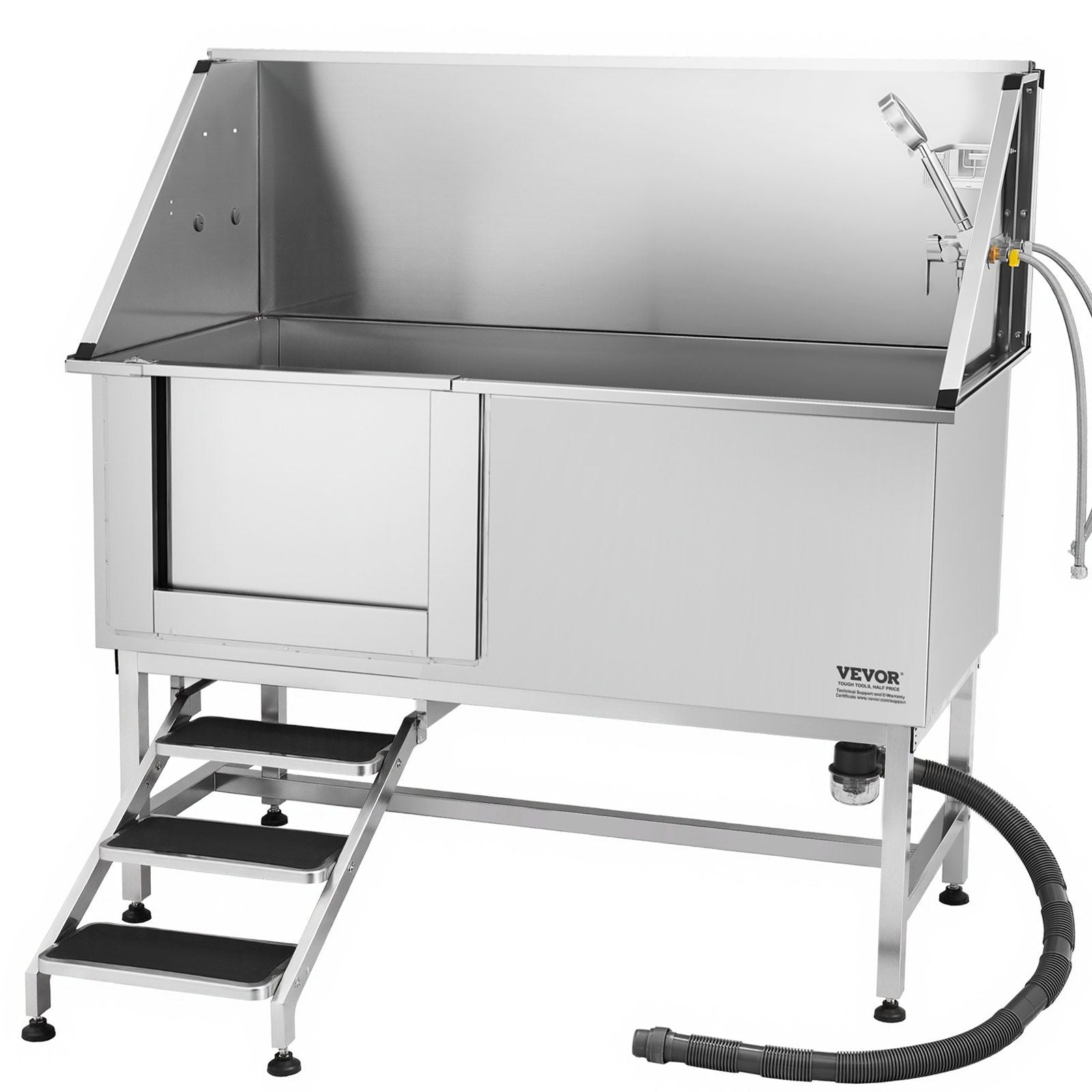 Stainless Steel Dog Washing Station, 157.48 cm Pet Grooming Tub w/ Stairs, PE Water Filter Board, Faucet & V952-BXGCWYG62CSLV4J32V0