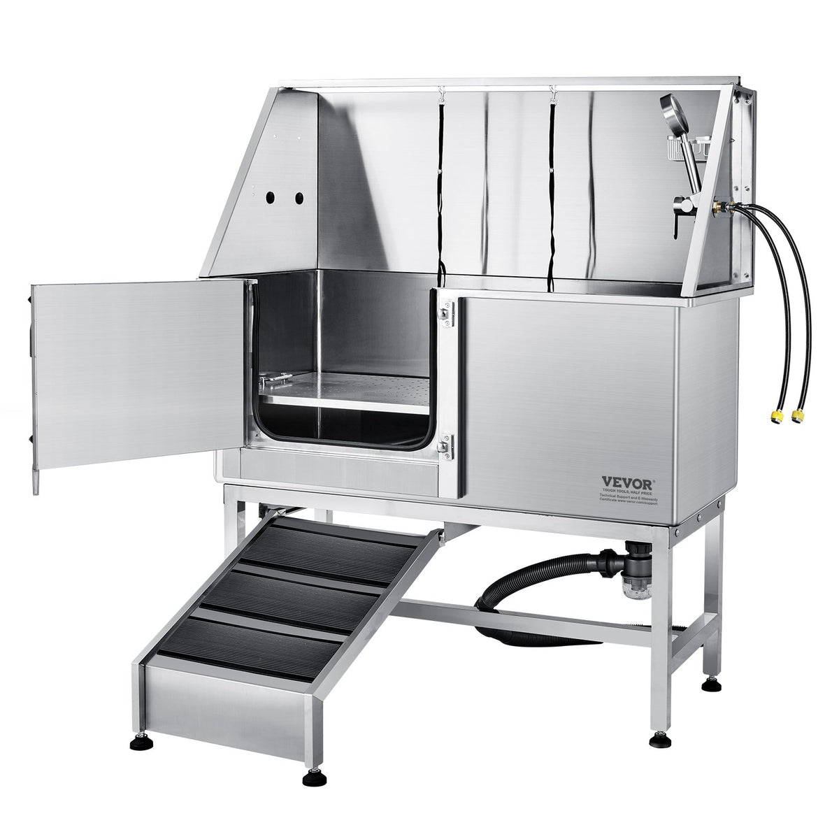 1.57M Pet Dog Bathing Station w/Ramp, Professional Stainless Steel Dog Grooming Tub w/ Soap Box, Faucet,Rich V952-BXGCWYG62ZKM7I5V3V0