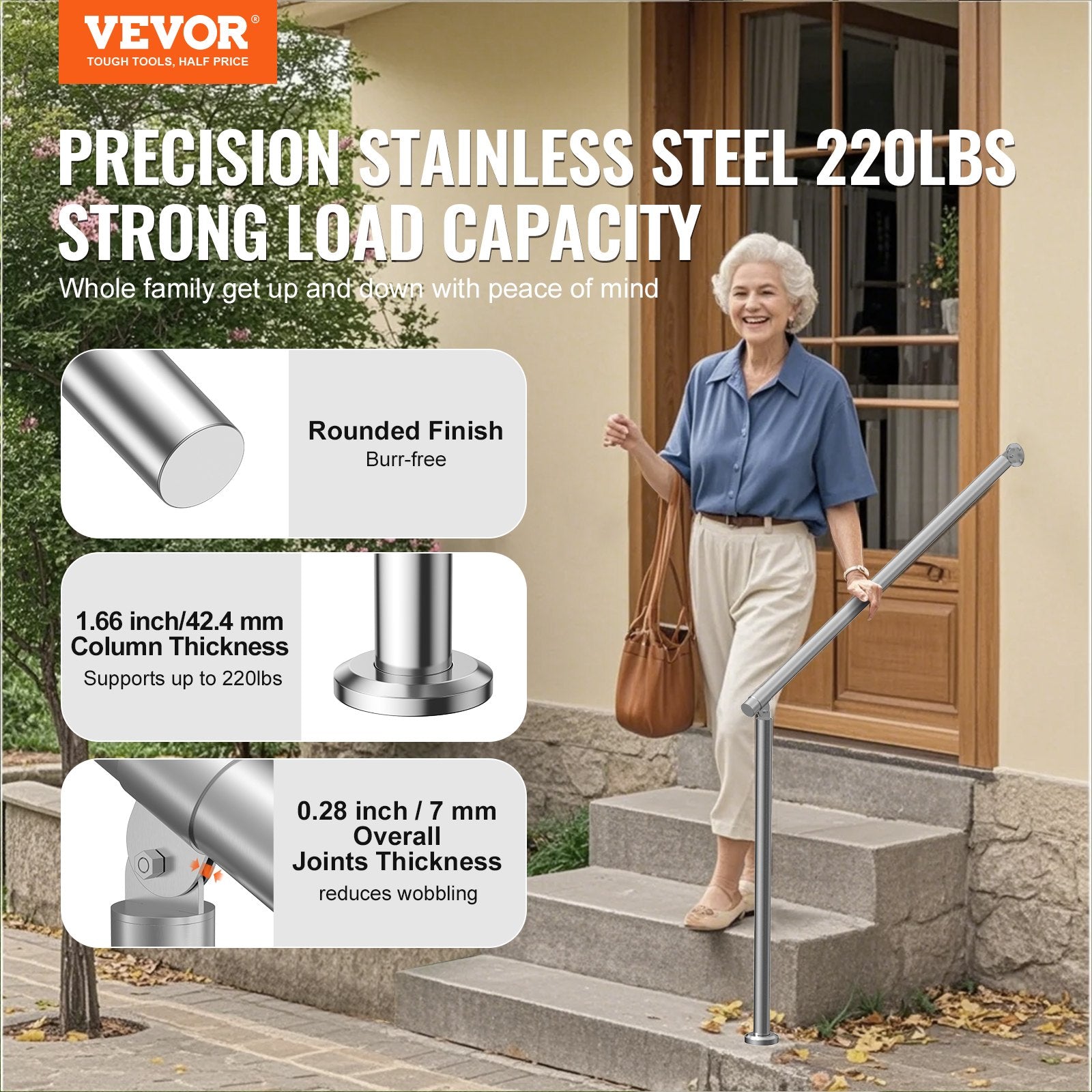 Handrails for Outdoor Steps, 39.4in / 100cm Deck Railing Kit Wall Floor Mounted, Railings for Outside Steps V952-BXGDLZFS100CGRQ1IV0
