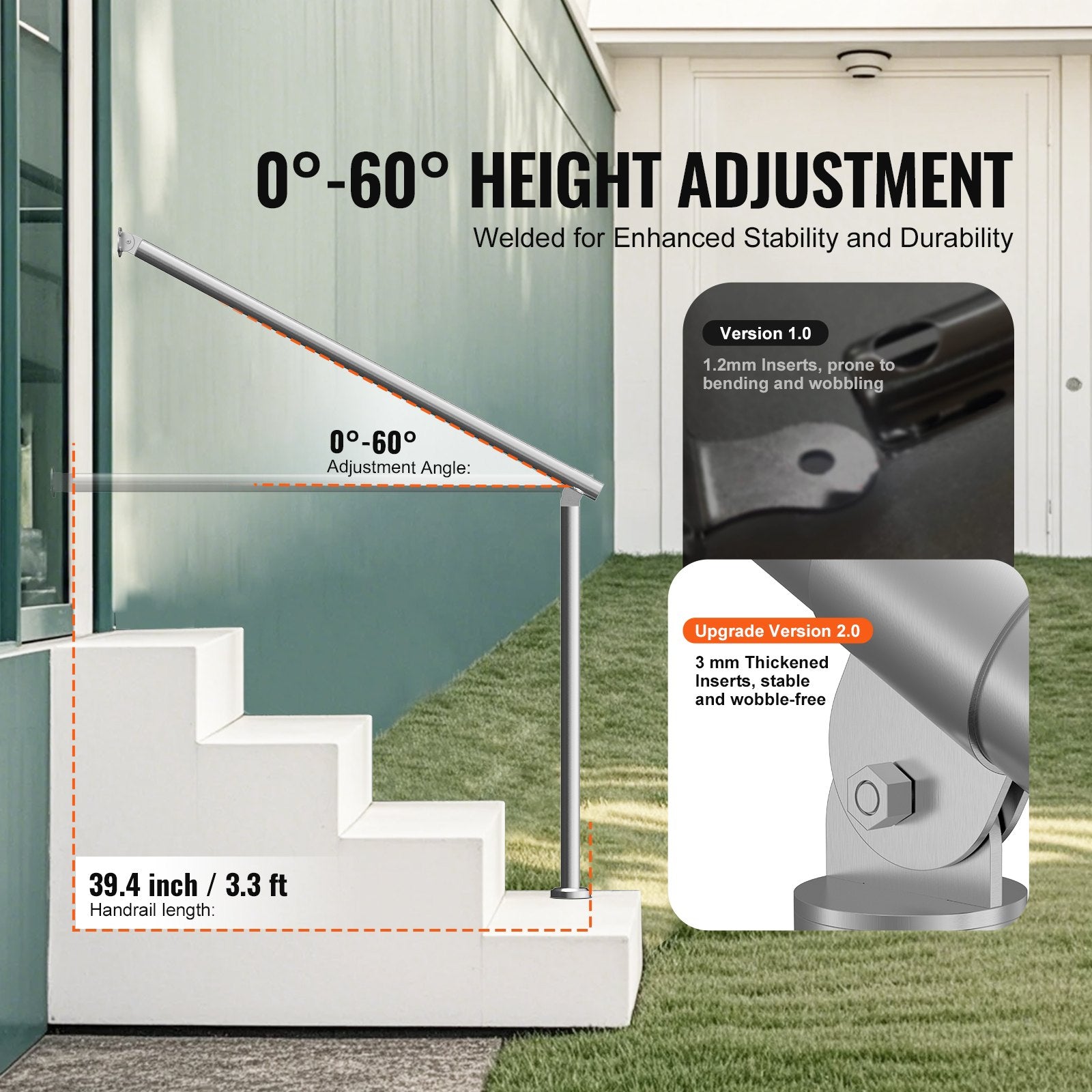 Handrails for Outdoor Steps, 39.4in / 100cm Deck Railing Kit Wall Floor Mounted, Railings for Outside Steps V952-BXGDLZFS100CGRQ1IV0