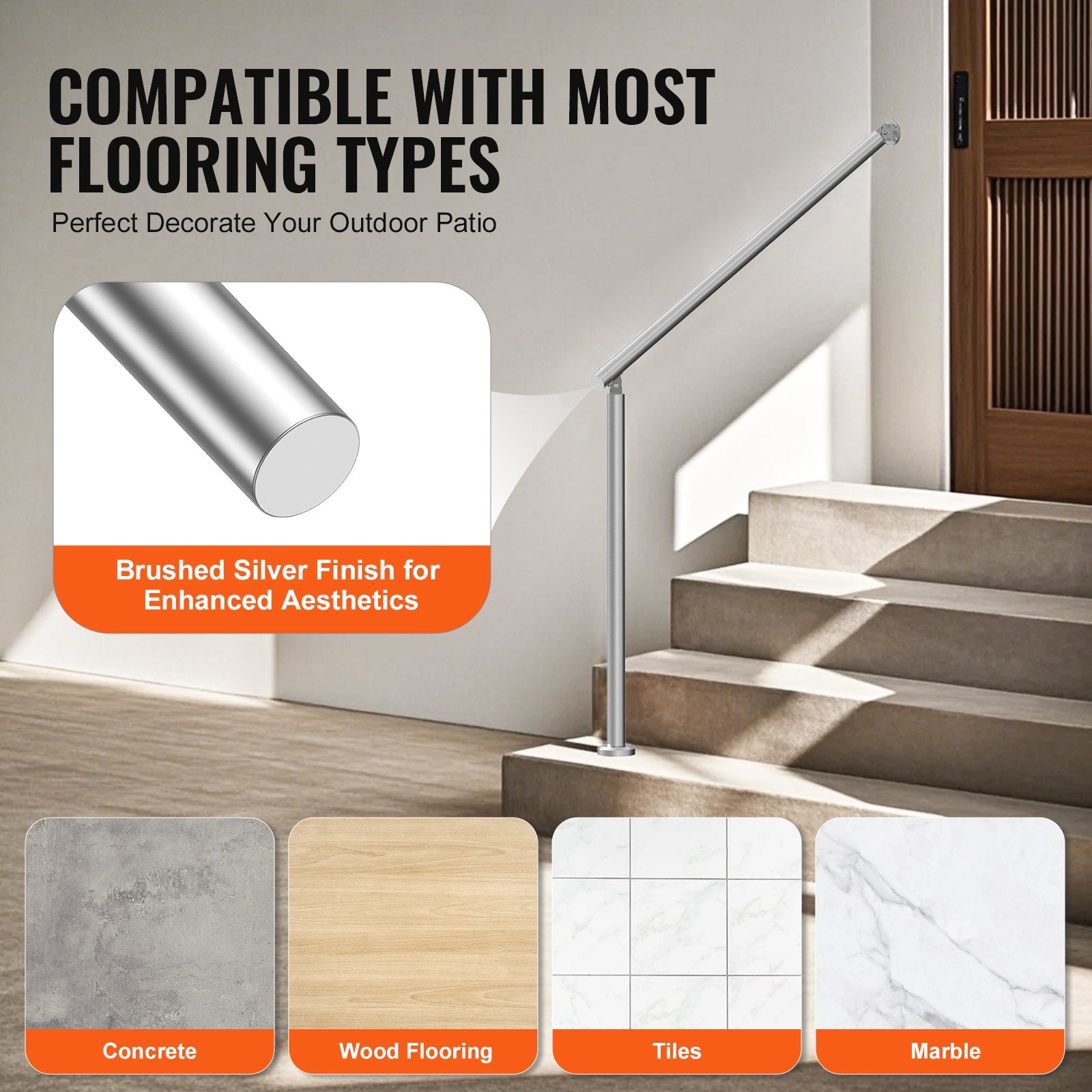 Handrails for Outdoor Steps, 39.4in / 100cm Deck Railing Kit Wall Floor Mounted, Railings for Outside Steps V952-BXGDLZFS100CGRQ1IV0