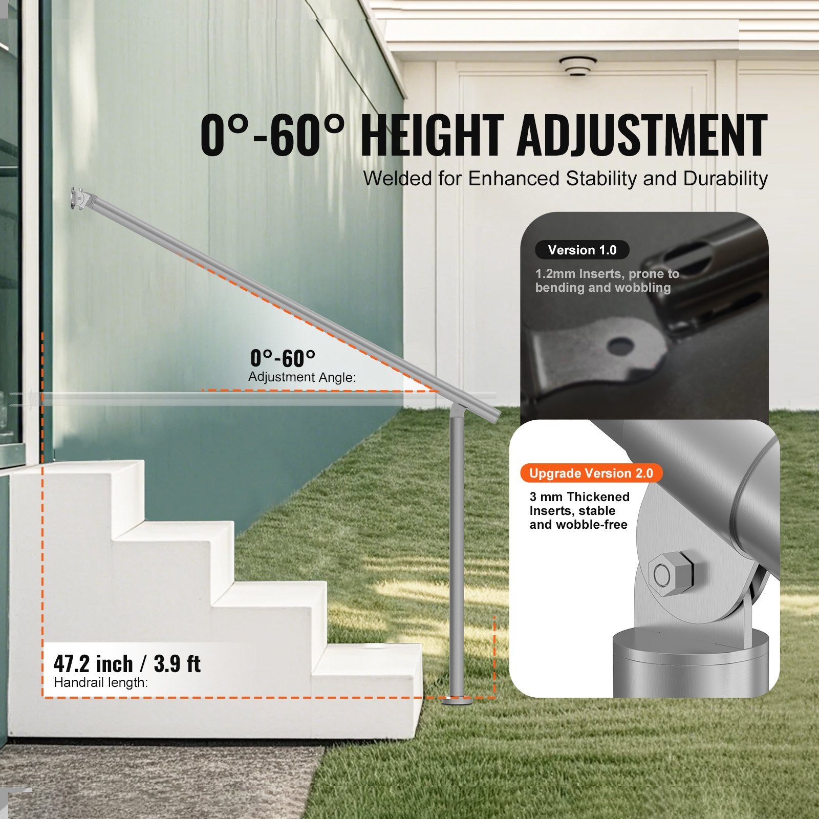 Handrails for Outdoor Steps, 47.3in / 120cm Deck Railing Kit Wall Floor Mounted, Railings for Outside Steps V952-BXGDLZFS120CR5F2IV0