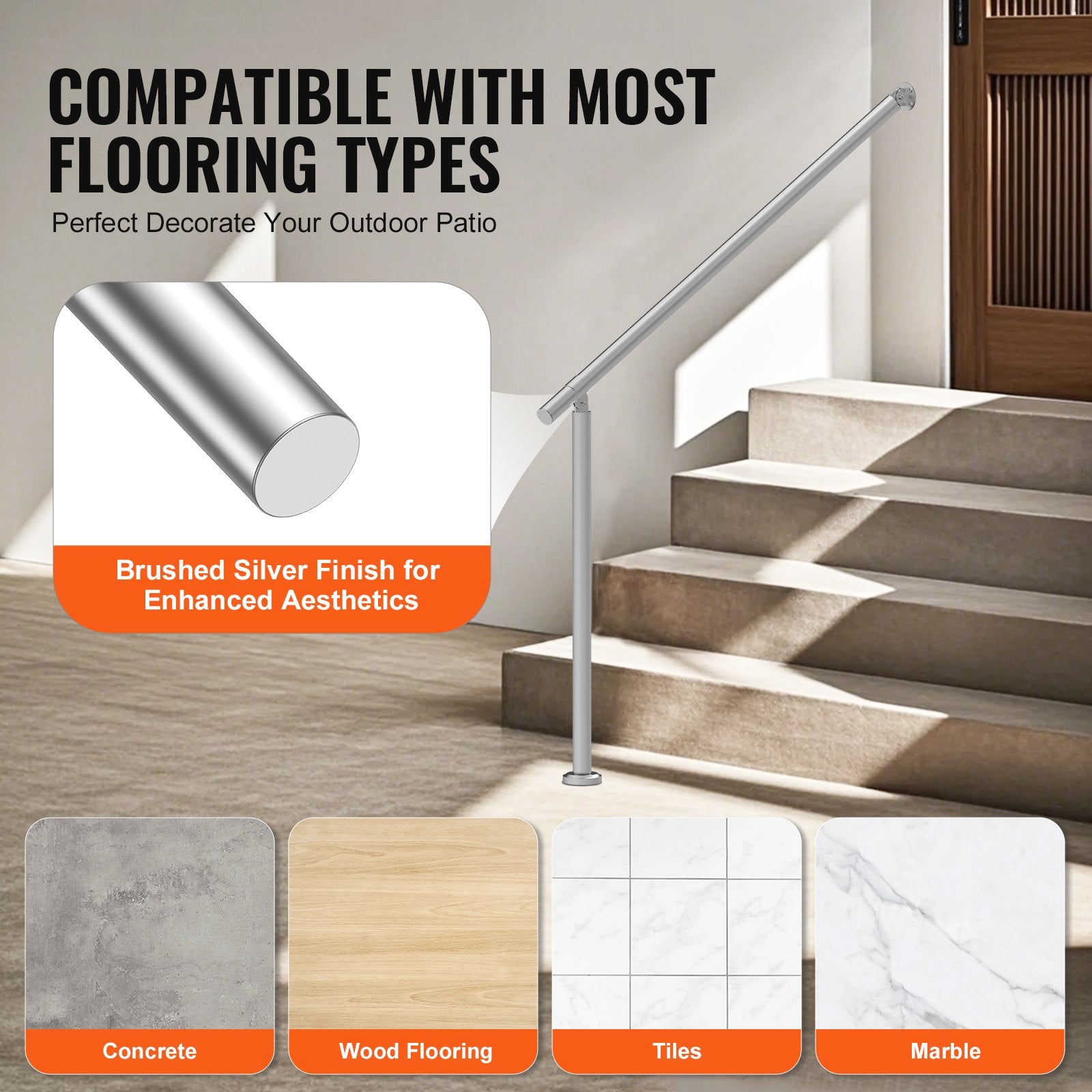 Handrails for Outdoor Steps, 47.3in / 120cm Deck Railing Kit Wall Floor Mounted, Railings for Outside Steps V952-BXGDLZFS120CR5F2IV0