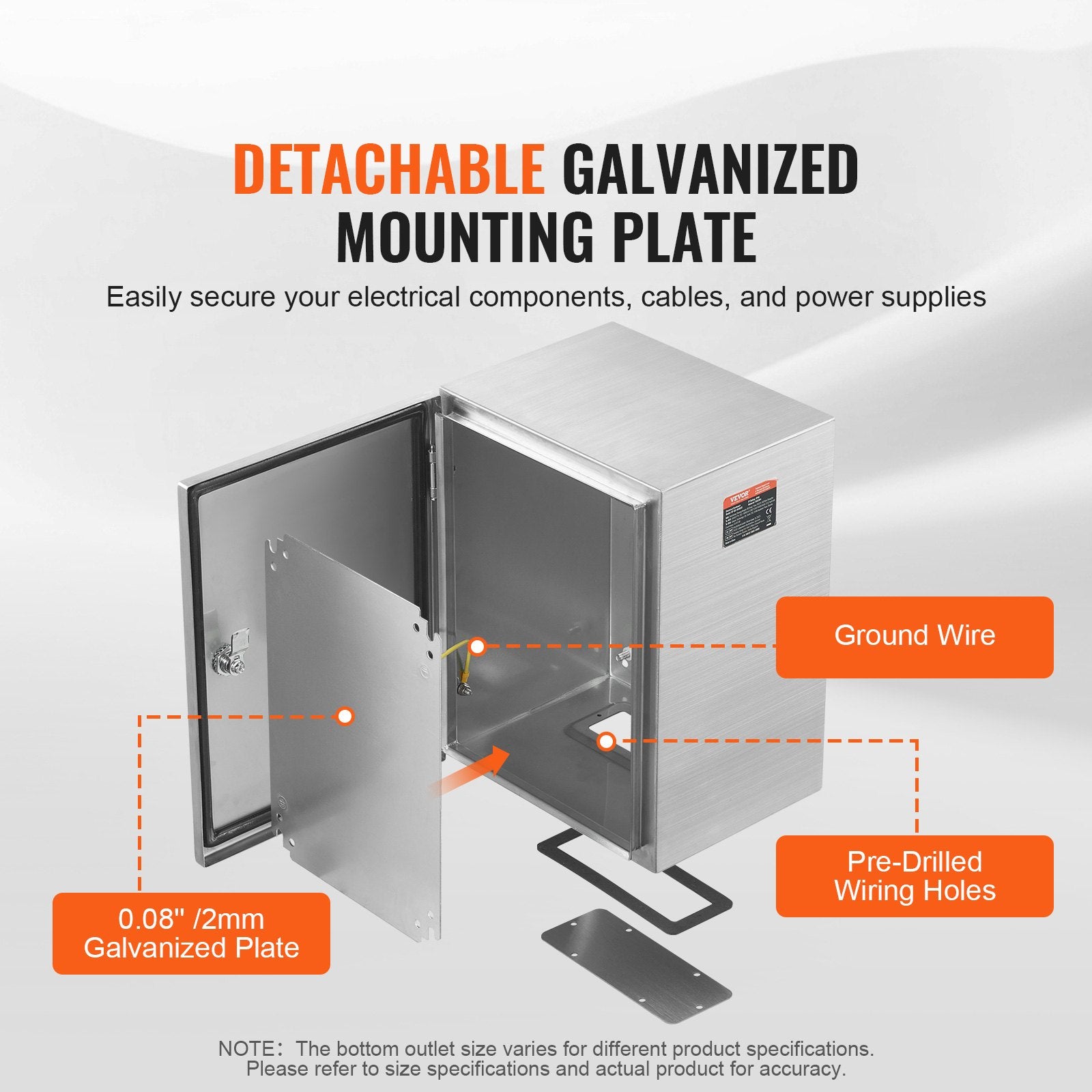 Steel Electrical Box, 50x40x20 cm, 304 Stainless Steel Electrical Enclosure Box, Wall-Mounted Outdoor V952-BXGDQX20X16X4VPKIV0