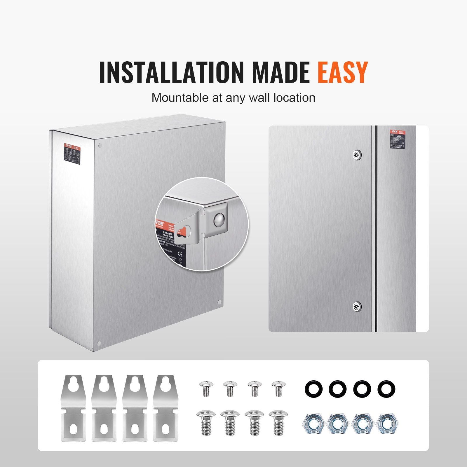 Steel Electrical Box, 60x50x20 cm, 304 Stainless Steel Electrical Enclosure Box, Wall-Mounted Outdoor V952-BXGDQX24X20XC3Z3EV0