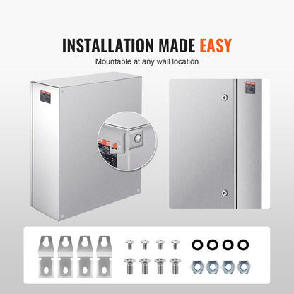 Steel Electrical Box, 60x50x20 cm, 304 Stainless Steel Electrical Enclosure Box, Wall-Mounted Outdoor V952-BXGDQX24X20XC3Z3EV0