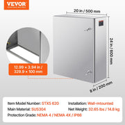 Steel Electrical Box, 60x50x20 cm, 304 Stainless Steel Electrical Enclosure Box, Wall-Mounted Outdoor V952-BXGDQX24X20XC3Z3EV0