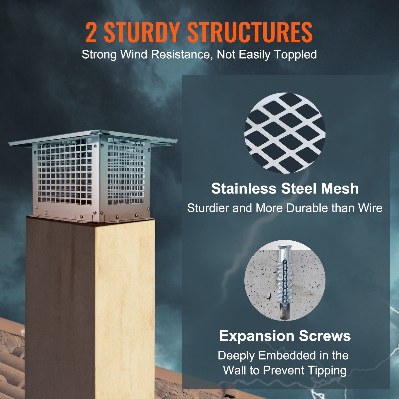 Chimney Cap 304.8 x 304.8mm, 304 Stainless Steel Fireplace Chimney Cover, Not Easily Toppled & Practical V952-BXGFXPDYDGYS8DSKIV0