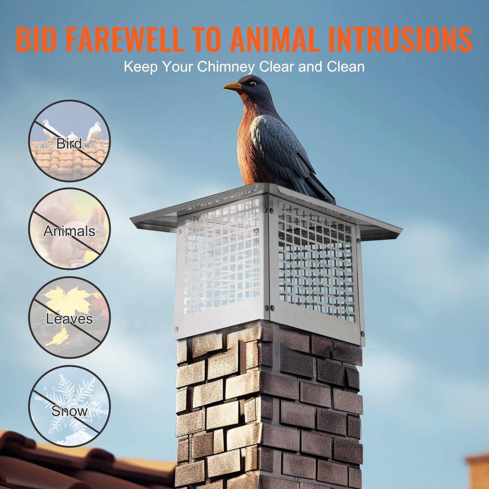 Chimney Cap 304.8 x 304.8mm, 304 Stainless Steel Fireplace Chimney Cover, Not Easily Toppled & Practical V952-BXGFXPDYDGYS8DSKIV0