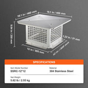 Chimney Cap 304.8 x 304.8mm, 304 Stainless Steel Fireplace Chimney Cover, Not Easily Toppled & Practical V952-BXGFXPDYDGYS8DSKIV0