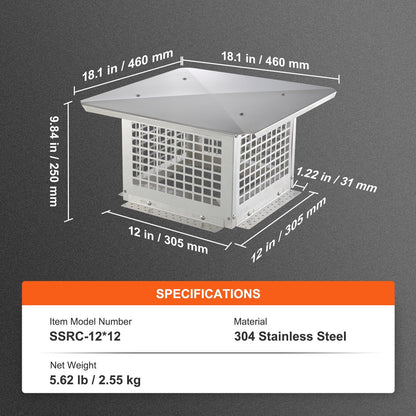Chimney Cap 304.8 x 304.8mm, 304 Stainless Steel Fireplace Chimney Cover, Not Easily Toppled & Practical V952-BXGFXPDYDGYS8DSKIV0