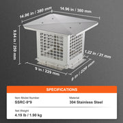 Chimney Cap 9" x 9" 304Stainless Steel Fireplace Flue Caps Cover Mesh V952-BXGFXPDYDGYSKQNL5V0