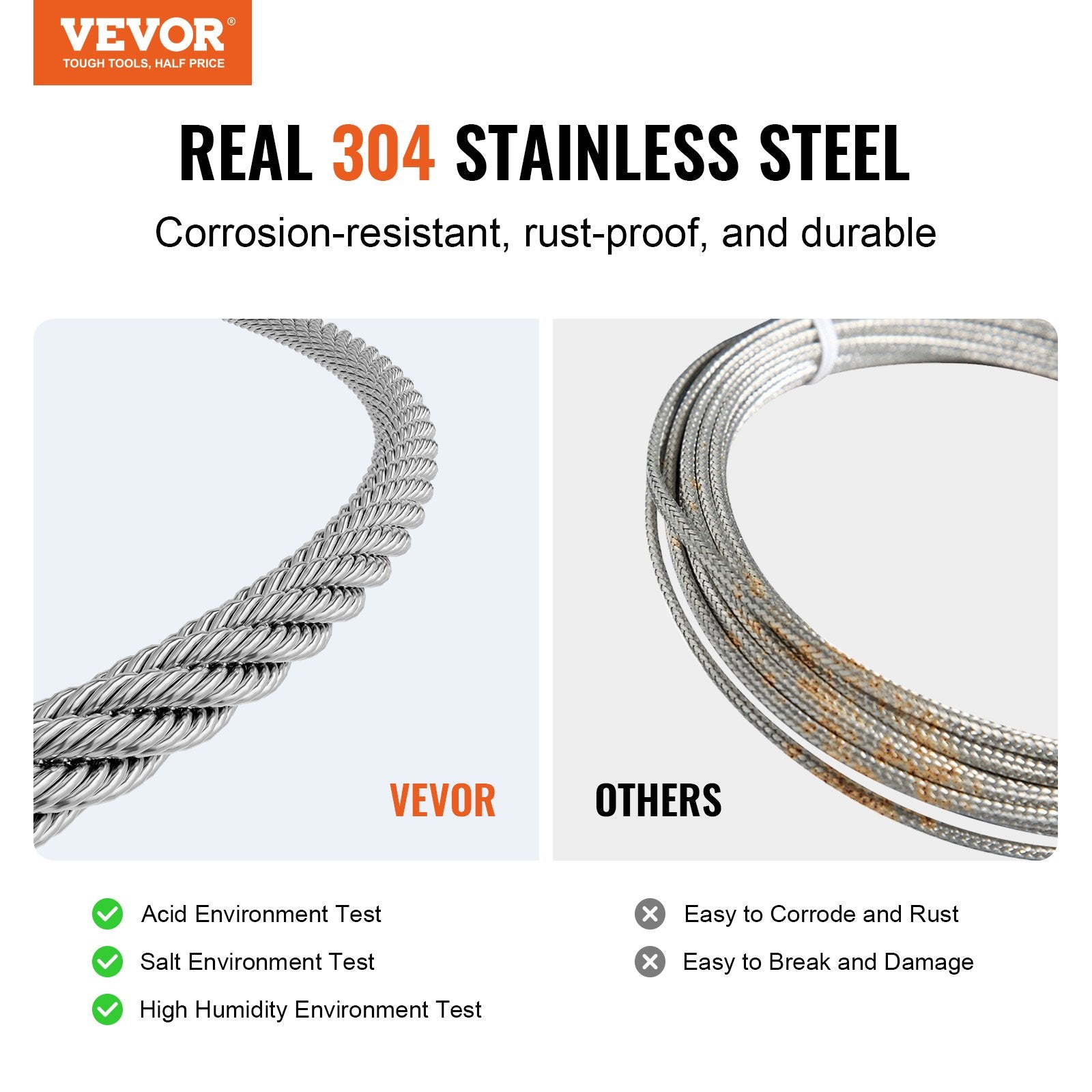 Wire Rope Kit, 1.59 mm 100.6 m 304 Stainless Steel Cable with 80 Sleeves and 20 Thimbles, 2KN Breaking V952-BXGGSS330FTBMD4CEV0