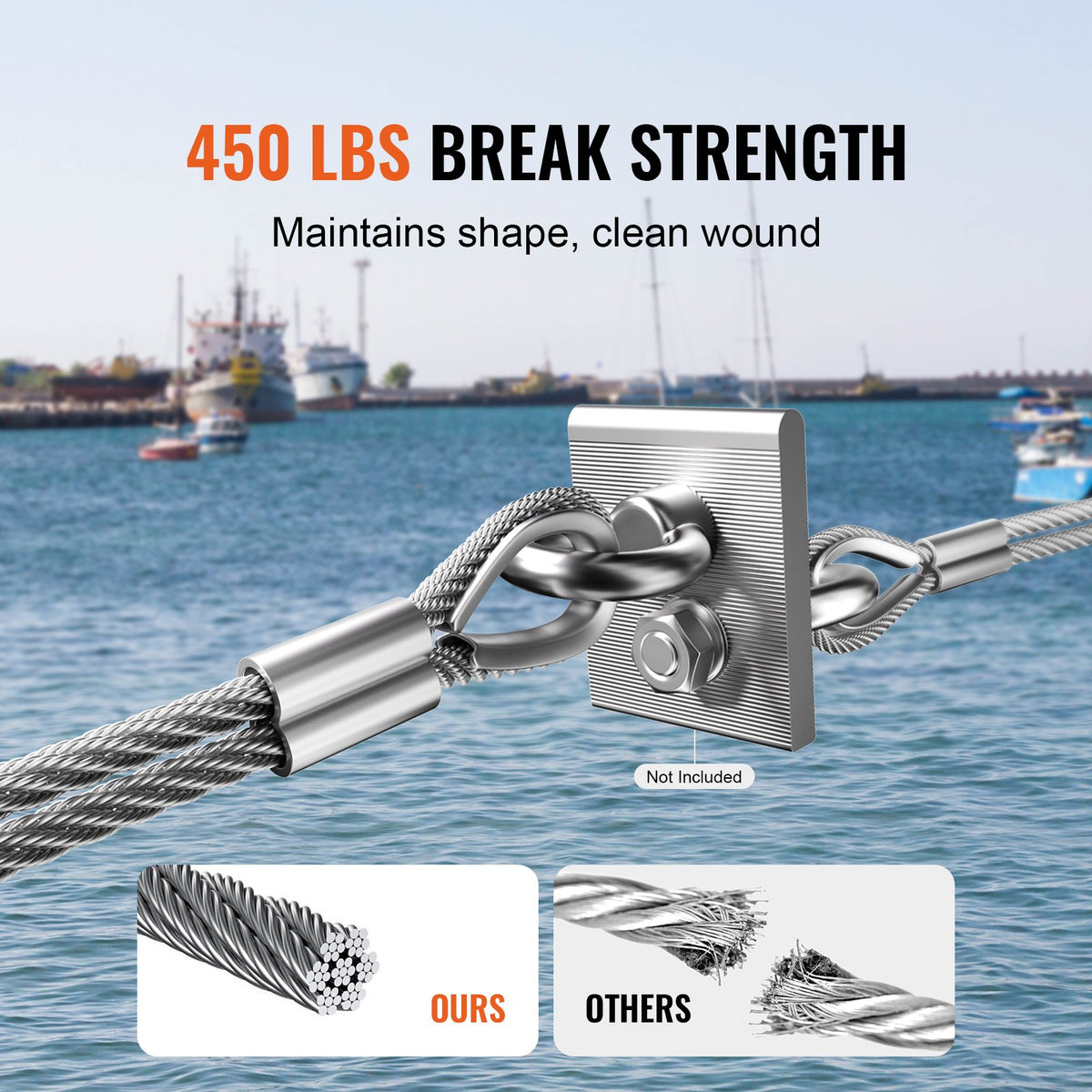 Wire Rope Kit, 1.59 mm 100.6 m 304 Stainless Steel Cable with 80 Sleeves and 20 Thimbles, 2KN Breaking V952-BXGGSS330FTBMD4CEV0