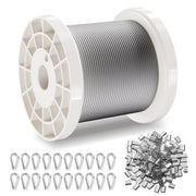 Wire Rope Kit, 1.59 mm 100.6 m 304 Stainless Steel Cable with 80 Sleeves and 20 Thimbles, 2KN Breaking V952-BXGGSS330FTBMD4CEV0