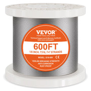 T316 Stainless Steel Cable 3.18mm 7x7 Steel Wire Rope 182.3m Cable Railing V952-BXGGSSBXG3160WC09V0