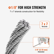 T316 Stainless Steel Cable 3.18mm 7x7 Steel Wire Rope 182.3m Cable Railing V952-BXGGSSBXG3160WC09V0