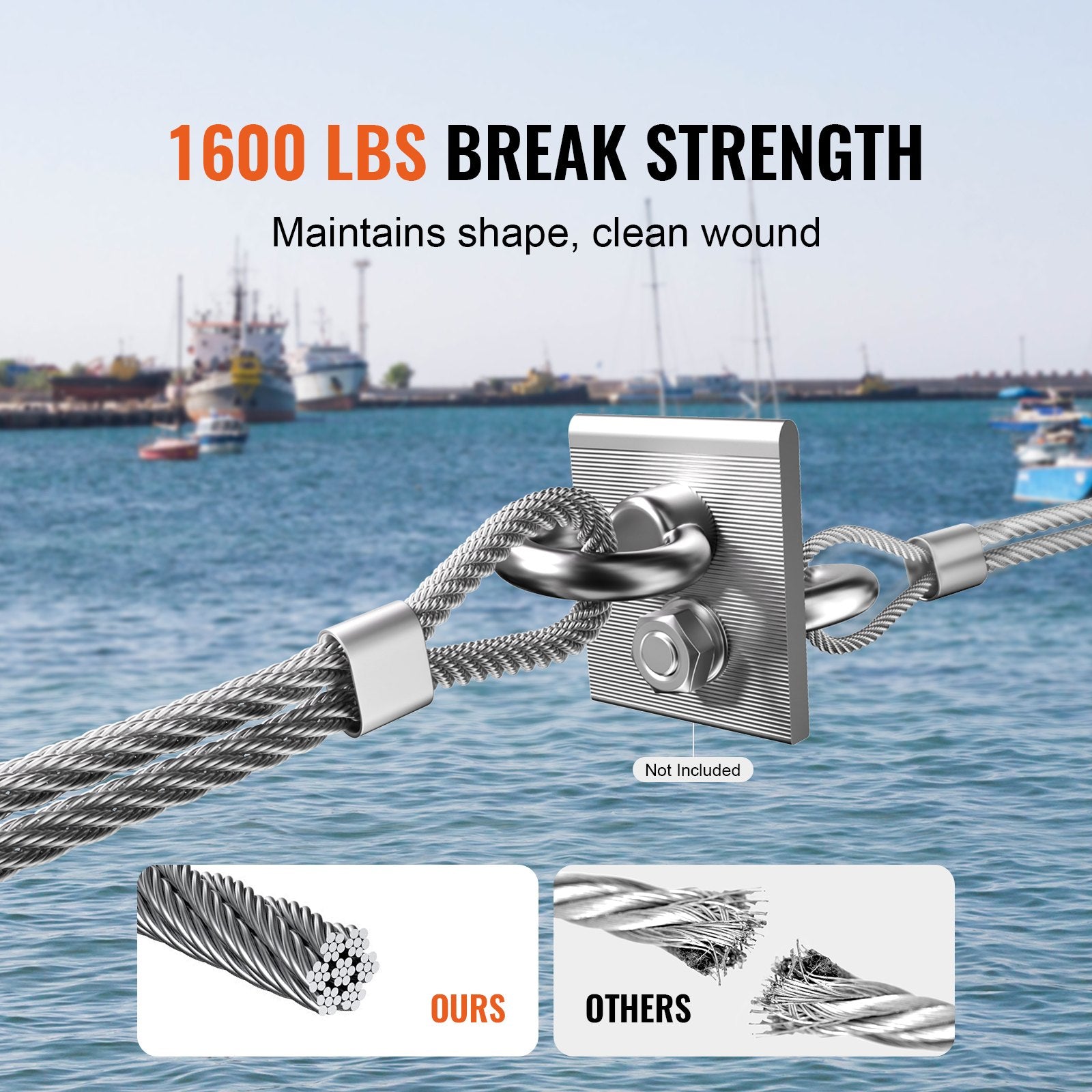 T316 Stainless Steel Cable 3.18mm 7x7 Steel Wire Rope 182.3m Cable Railing V952-BXGGSSBXG3160WC09V0