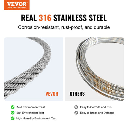Wire Rope Kit, 3.18 mm 305 m 316 Stainless Steel Cable with Cutter and Gloves, 7.1KN Breaking Strength, 7x7 V952-BXGGSSBXG3163WG03V0