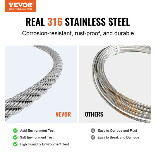 Wire Rope Kit, 3.18 mm 305 m 316 Stainless Steel Cable with Cutter and Gloves, 7.1KN Breaking Strength, 7x7 V952-BXGGSSBXG3163WG03V0