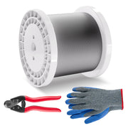Wire Rope Kit, 3.18 mm 305 m 316 Stainless Steel Cable with Cutter and Gloves, 7.1KN Breaking Strength, 7x7 V952-BXGGSSBXG3163WG03V0
