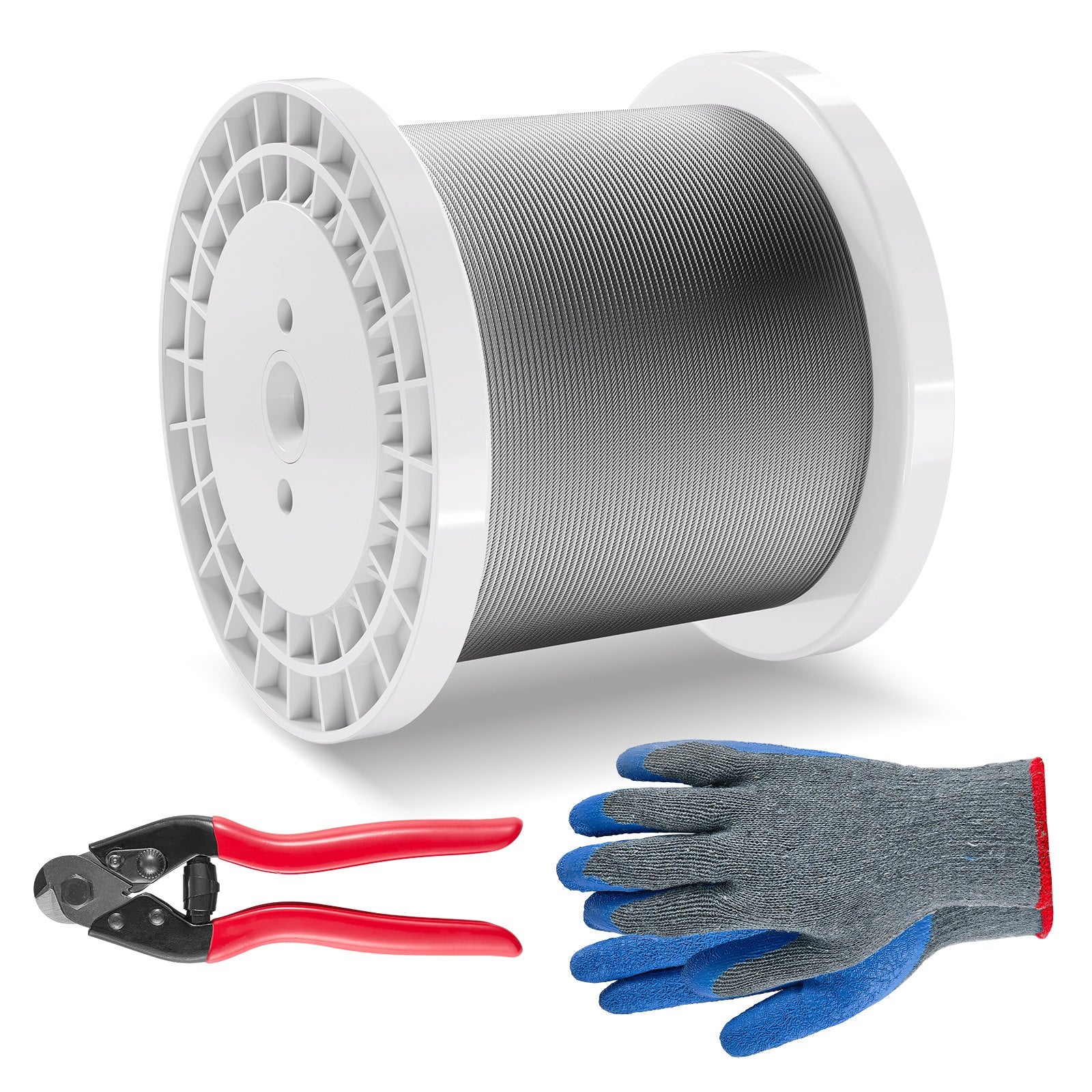 Wire Rope Kit, 3.18 mm 305 m 316 Stainless Steel Cable with Cutter and Gloves, 7.1KN Breaking Strength, 7x7 V952-BXGGSSBXG3163WG03V0
